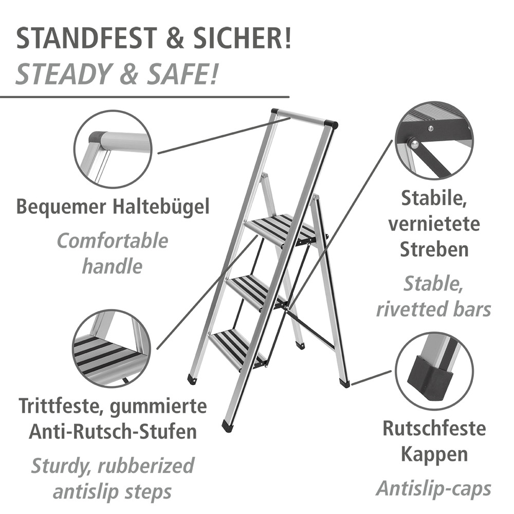 Alu-Design Klapptrittleiter 3-stufig  Haushaltsleiter