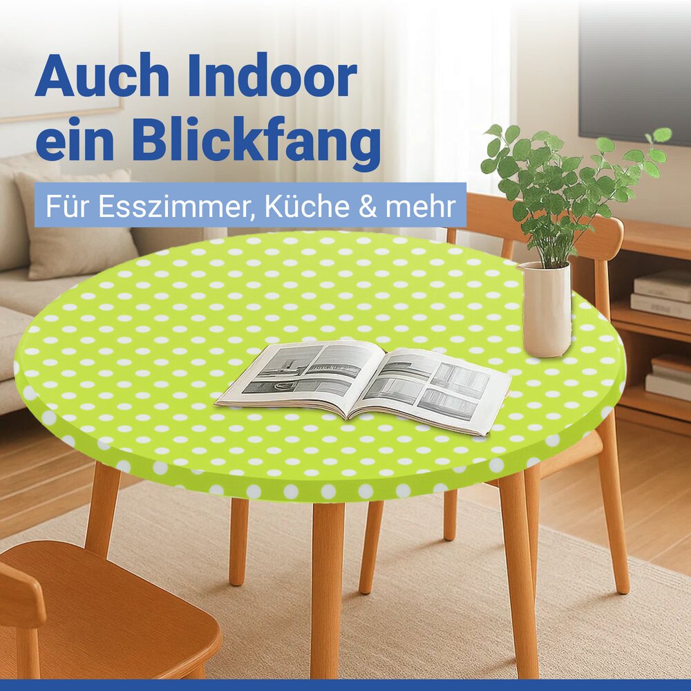 Spann-Tischdecke gepunktet, Grün, Ø 70 - 86 cm  für Garten und Outdoor-Bereich