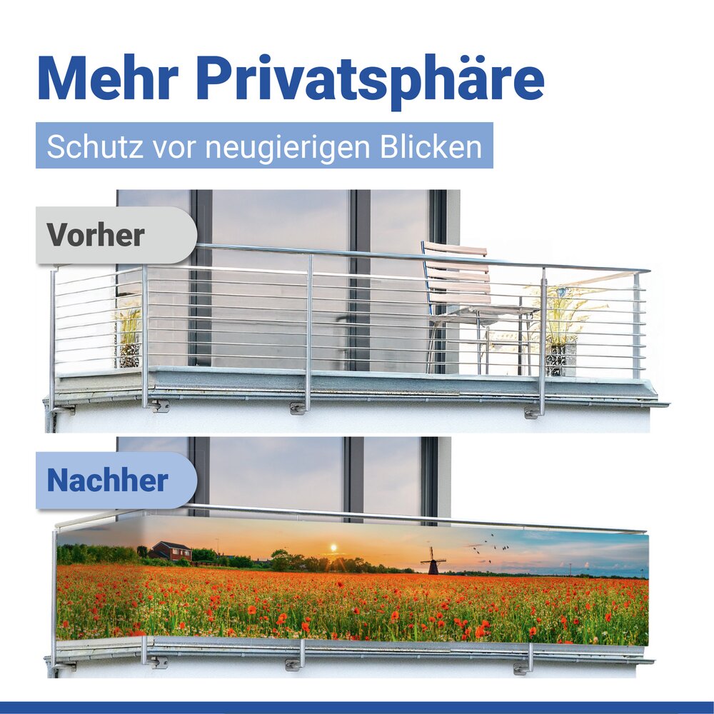 Balkon-Sichtschutz Mod. Mohnfeld, 5 m  UV- und witterungsbeständig