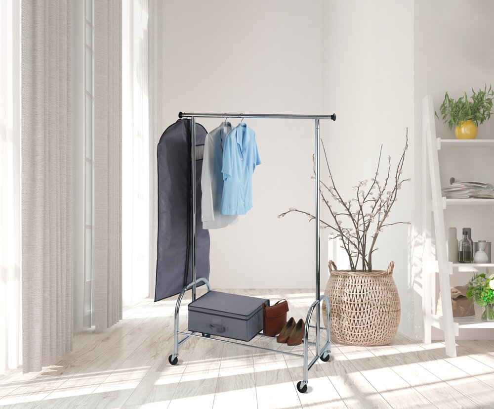 Portant vêtement solide sur roulette Profi, charge 100 kg, Métal chromé, 121x185x52 cm  sur roulettes