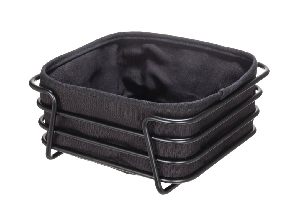 Brotkorb Mod. KENDRA, schwarz, Eisen/Baumwolle, 21x9x21 cm mit herausnehmbarem Stoffeinsatz