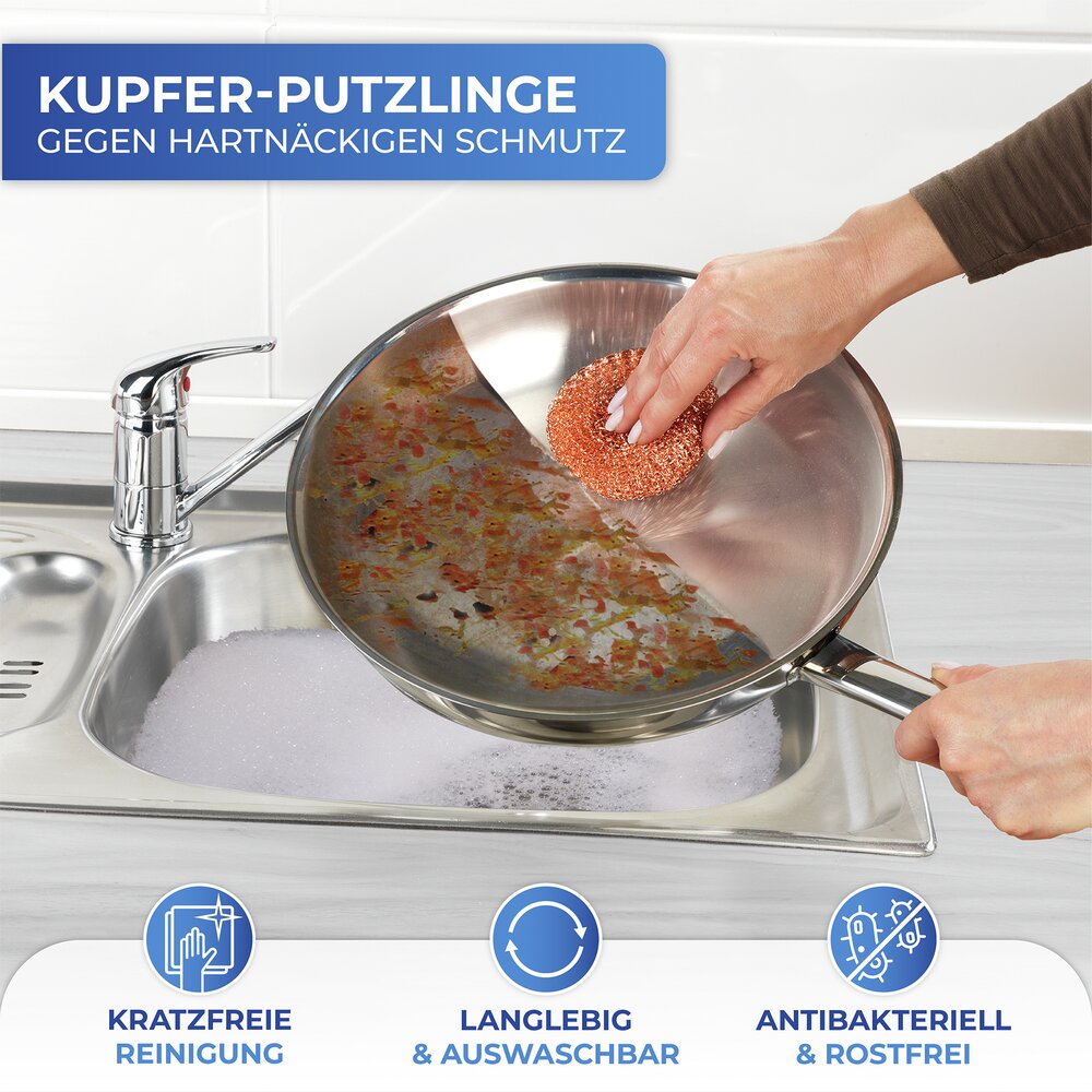 Kupfer-Putzlinge, 6er Set  entfernt schonend Eingebranntes