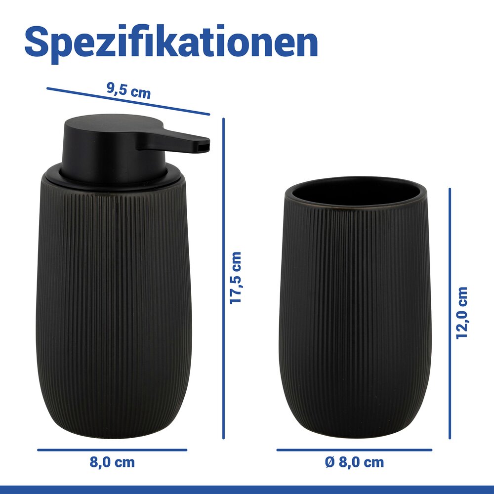 Bad-Accessoire Set Mod. Fablo Schwarz, 2-teilig  aus hochwertiger Keramik