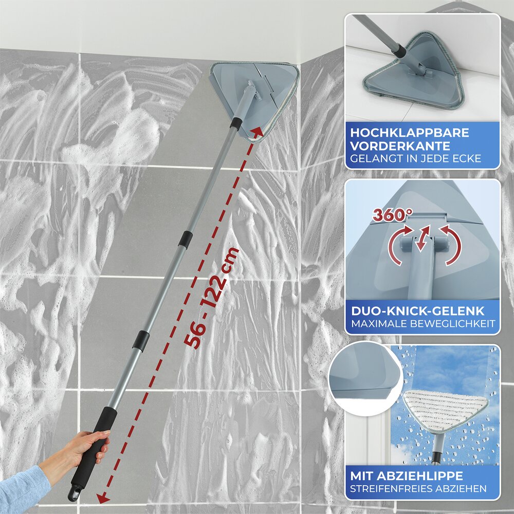 Vloerwisser Mod. Triangel, grijs, kunststof, telescopisch 56-122 cm, 24x76,5 cm