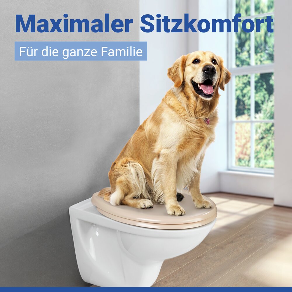 Abattant WC Premium Ottana beige Easy-Close  abaissement automatique, fixation Fix-Clip hygiénique en acier inox, antibactérien