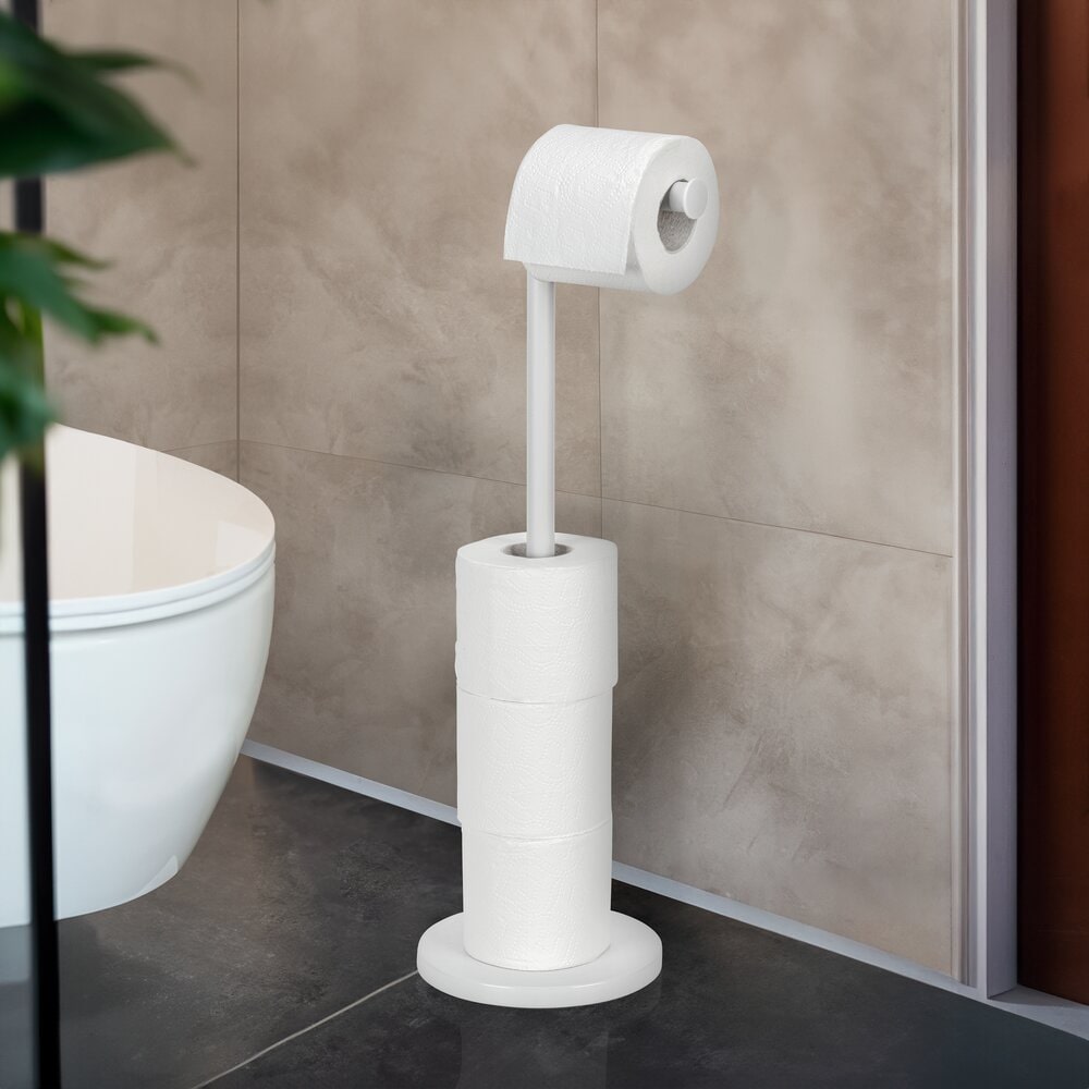 Stand Toilettenpapierhalter 2in1, Weiß platzsparend, für bis zu 4 Ersatzrollen