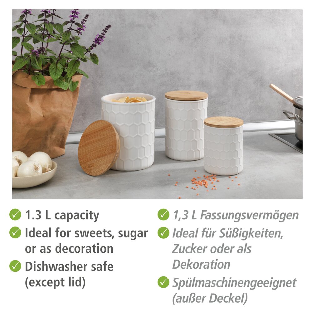 Aufbewahrungsdose Mod. Maya 1,3 L, FSC  Vorratsdose aus Keramik mit Bambus-Deckel