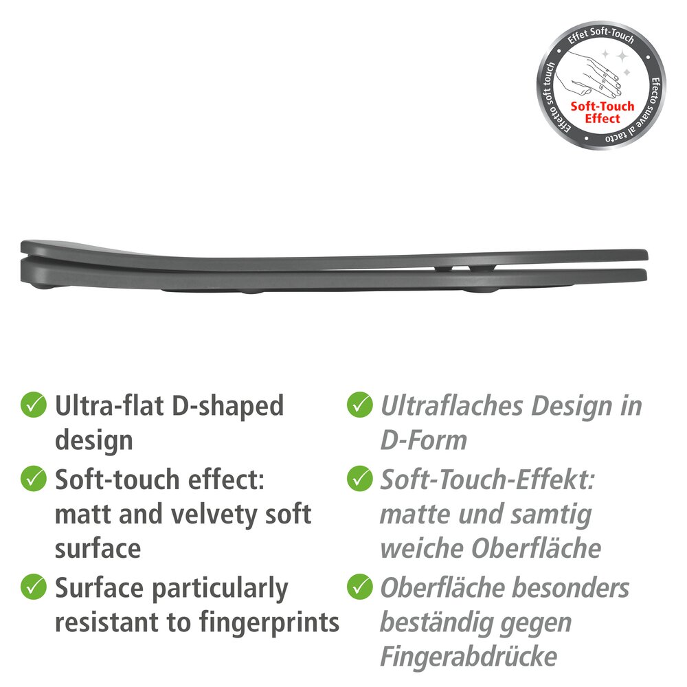 WC-Sitz Mod. Galati Anthrazit matt  aus Duroplast, Soft-Touch-Effekt