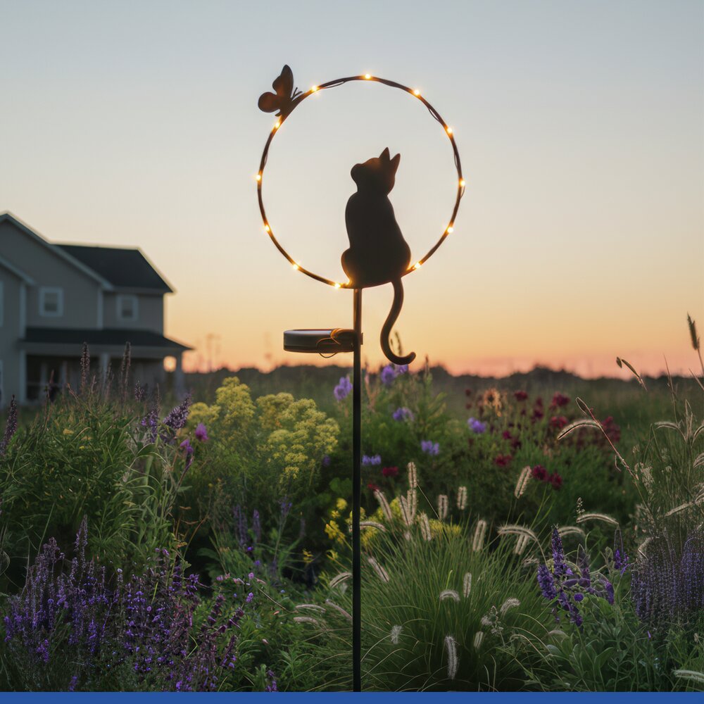 LED Gartenstecker Katze Solar  solarbetriebene Gartenbeleuchtung