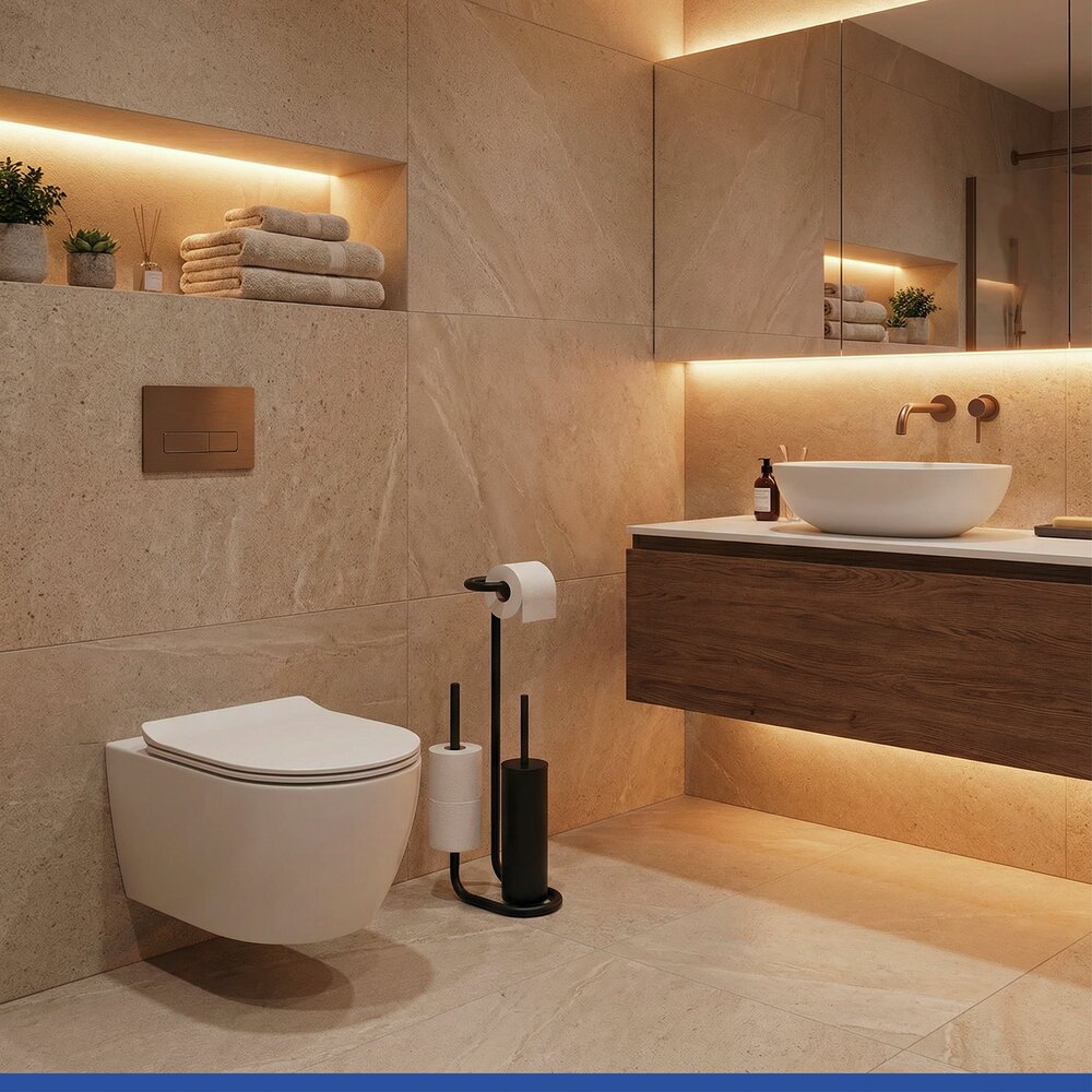 Combiné WC Mod. Universaleo Noir  avec porte-rouleau de rechange