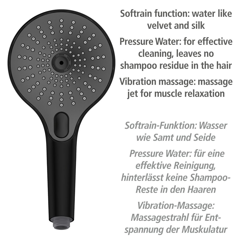 Pommeau de douche Ultimate Shower Noir/Gris  diamètre 13 cm
