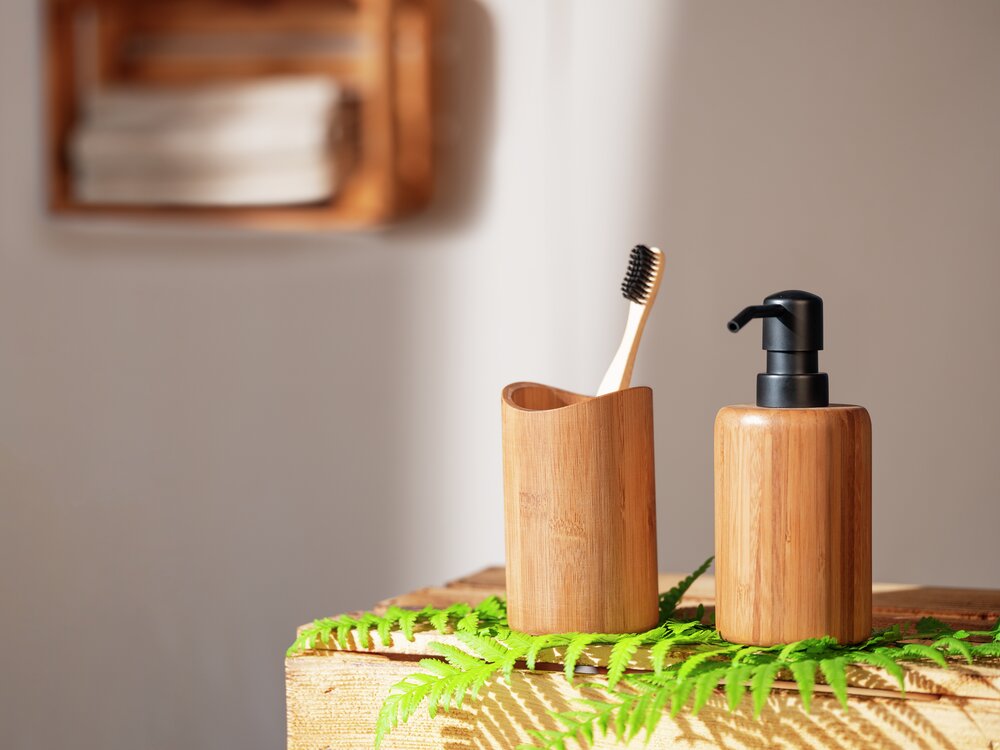 Porte-brosse à dents mod. Bedollo, naturel, bambou, Ø8x11,5 cm  design moderne et écologique