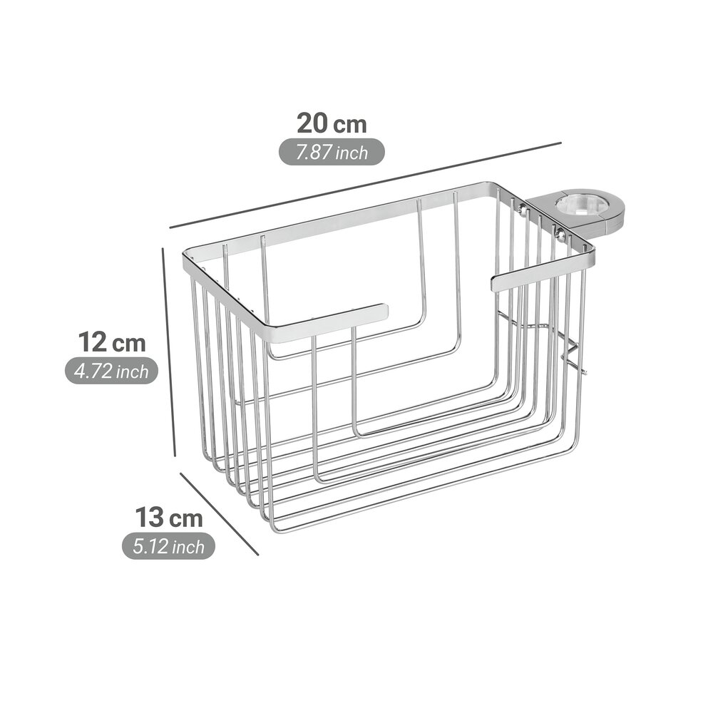 Panier pour barre de douche Mod. Valognes, Chromé, acier inoxydable, 20 x 12 x 13 cm  inoxydable, montage simple sans perçage
