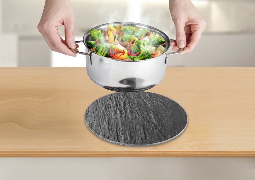 Topfuntersetzer Mod. Schiefer, 2er Set  aus gehärtetem Glas, Ø 20 cm