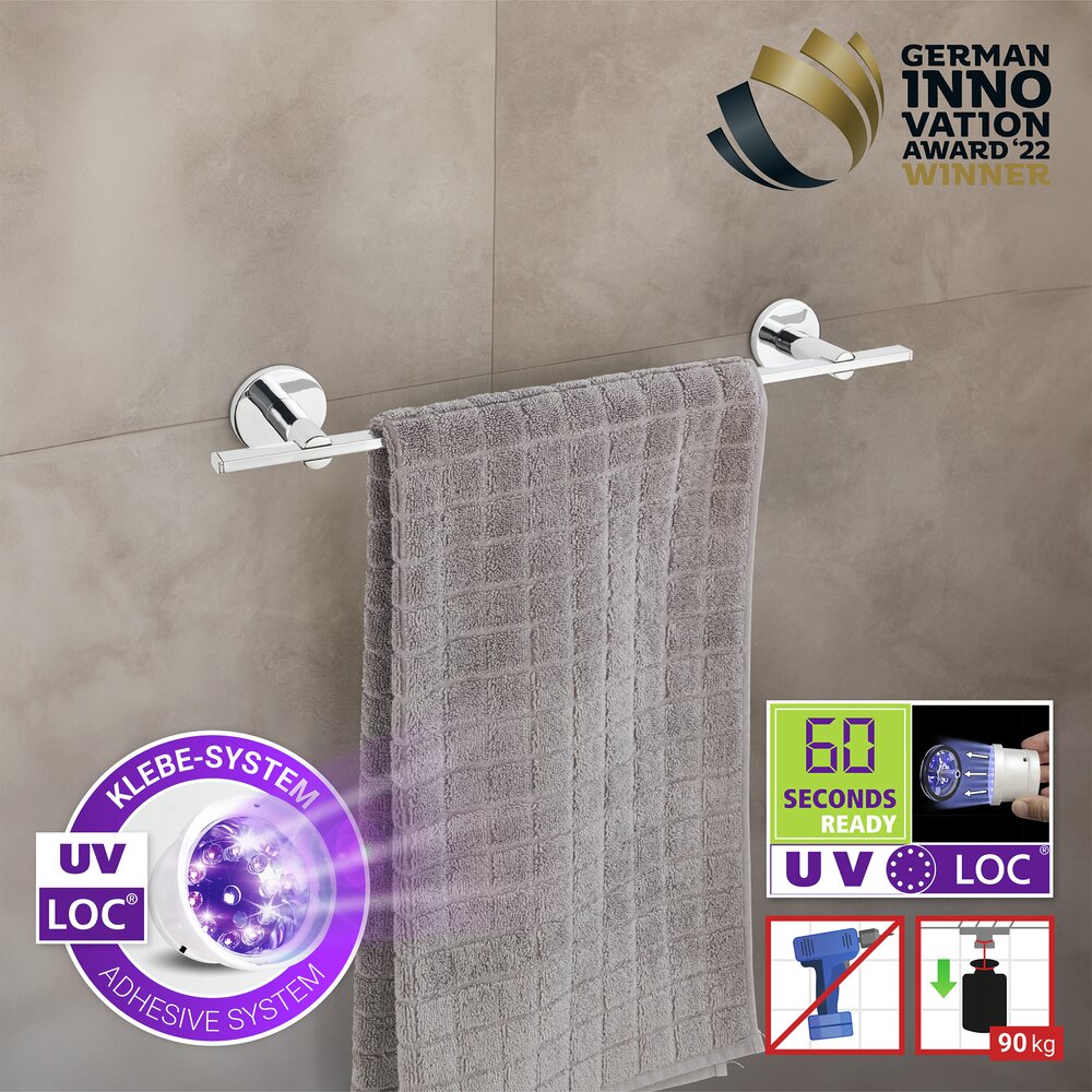 UV-Loc® Badetuchstange Uno Mod. Isera 40 cm  Befestigen ohne Bohren mit innovativem Klebesystem