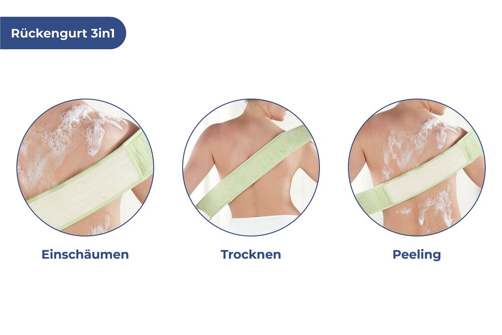 Rückengurt 3in1  Rückentrockner mit natürlichem Peeling-Effekt