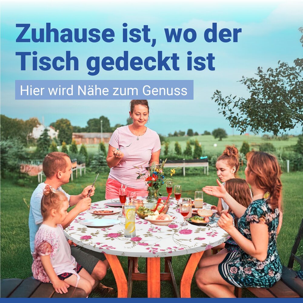 Spann-Tischdecke Mod. Rosen, Ø 70 - 86 cm  für Garten und Outdoor-Bereich