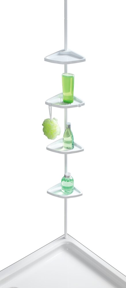 WENKO Étagère de douche télescopique, 4 paniers de rangement,  Easy blanc, aluminium  4 tablettes