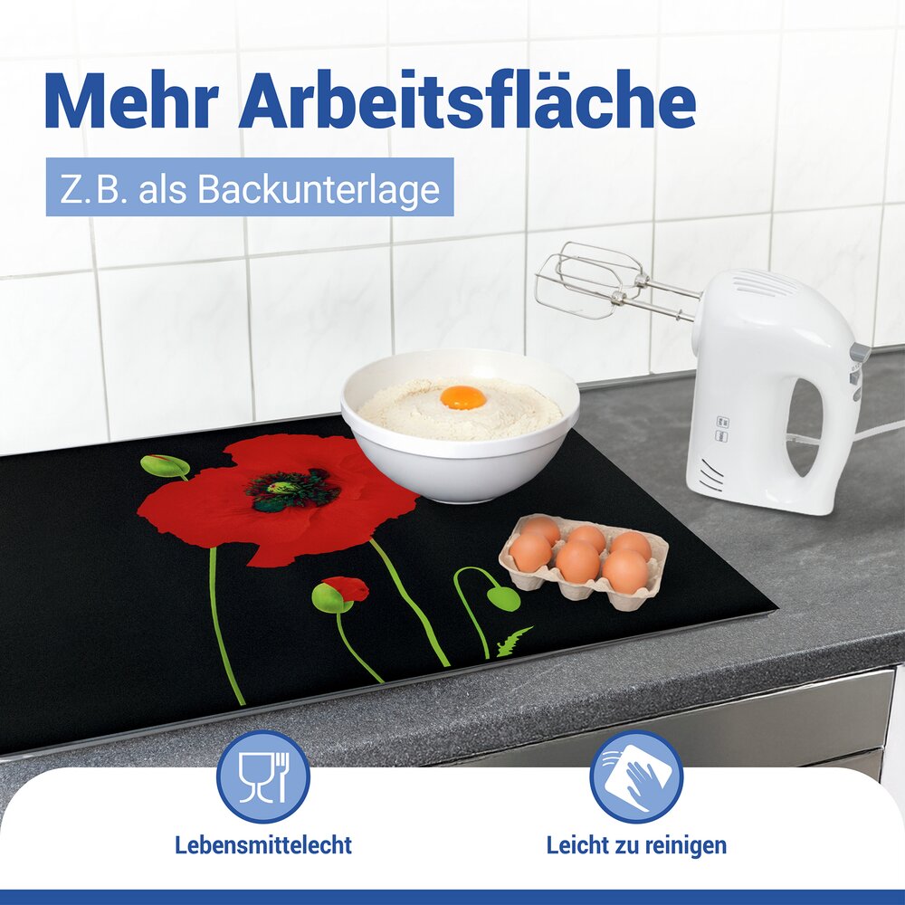 Schutzabdeckmatte Mod. Mohn 60 x 52 cm  hitzebeständige Schutzmatte für Kochfelder
