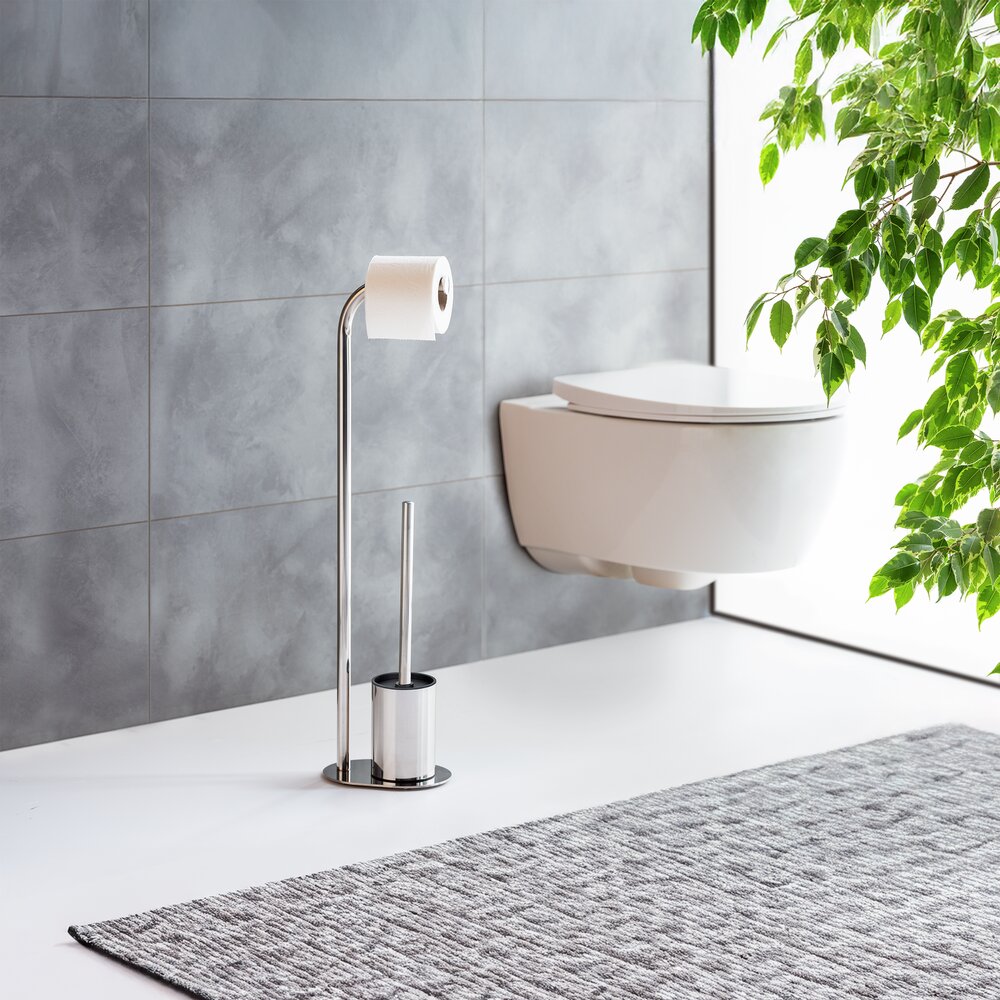 Garniture WC sur pied Mod. Levante, inox, brillant, noir, 23x63x17 cm  autoportante et facile à nettoyer