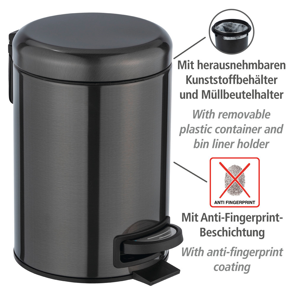 Kosmetik Treteimer Mod. Leman Metallic-Schwarz  Edelstahl, 3 Liter