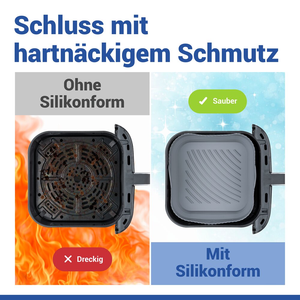 Silikonform für Heißluftfritteusen Mod. Nara, eckig  hitzebeständig bis 230 °C, spülmaschinengeeignet