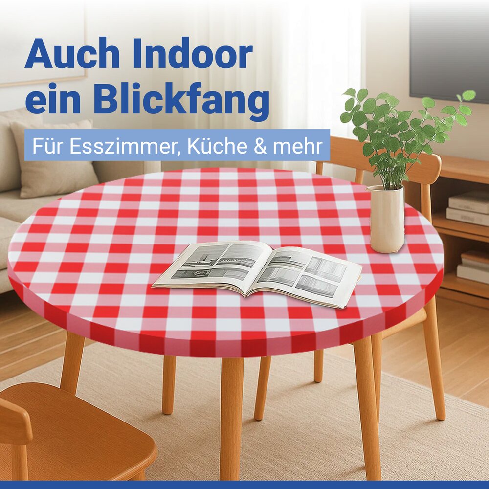 Spann-Tischdecke Mod. Karo, Rot, Ø 70 - 86 cm  für Garten und Outdoor-Bereich