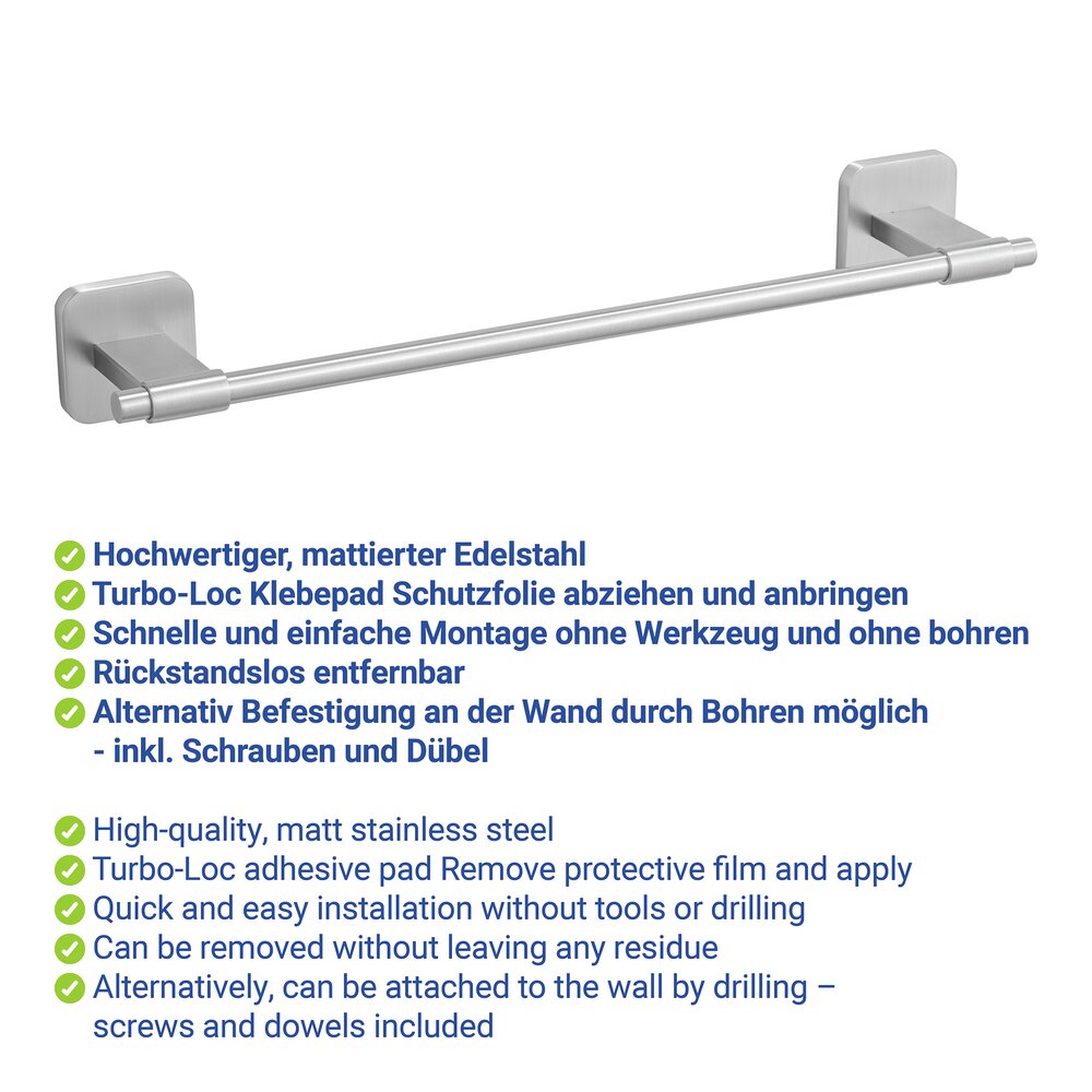 Turbo-Loc® Badetuchstange Uno Mod. Porto Matt 40 cm  Befestigen ohne Bohren