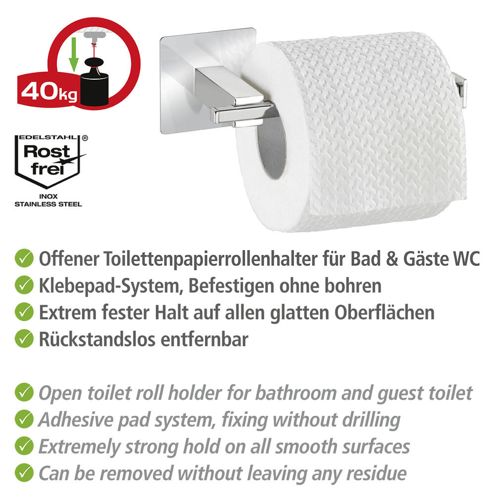 Turbo-Loc® Edelstahl Toilettenpapierhalter ohne Deckel Quadro  rostfrei, Befestigen ohne bohren