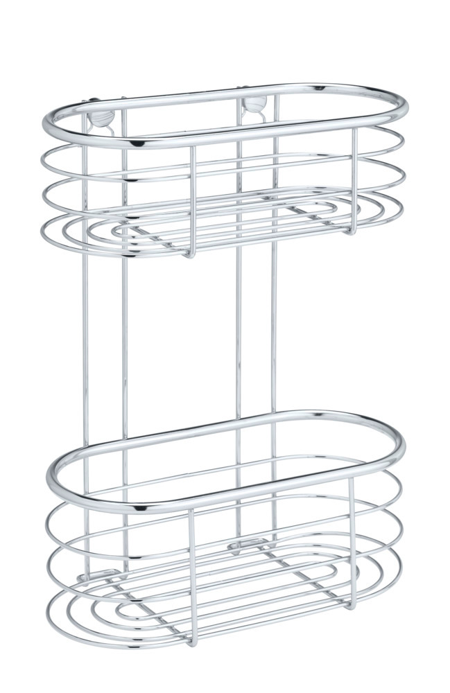 Edelstahl Wandregal Mod. Trestina 2 Etagen  Extra tiefe Körbe für Shampoo- und Duschgelflaschen