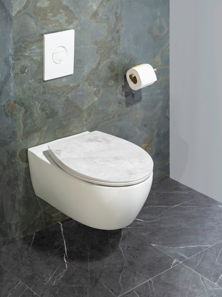 Premium WC-Sitz Mod. White Marble mit Relief  mit Absenkautomatik