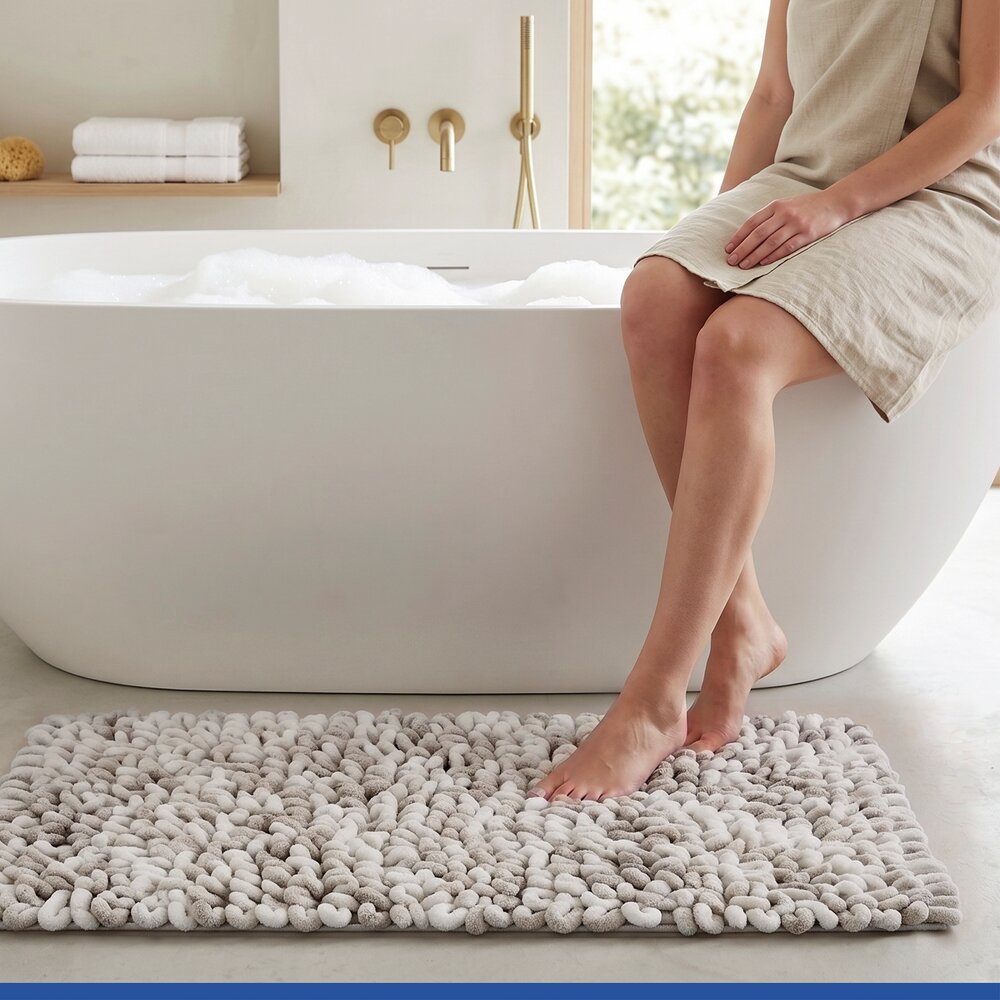 Tapis de bain Mod. Lerici blanc-gris, 60 x 90 cm  antidérapant et à séchage rapide