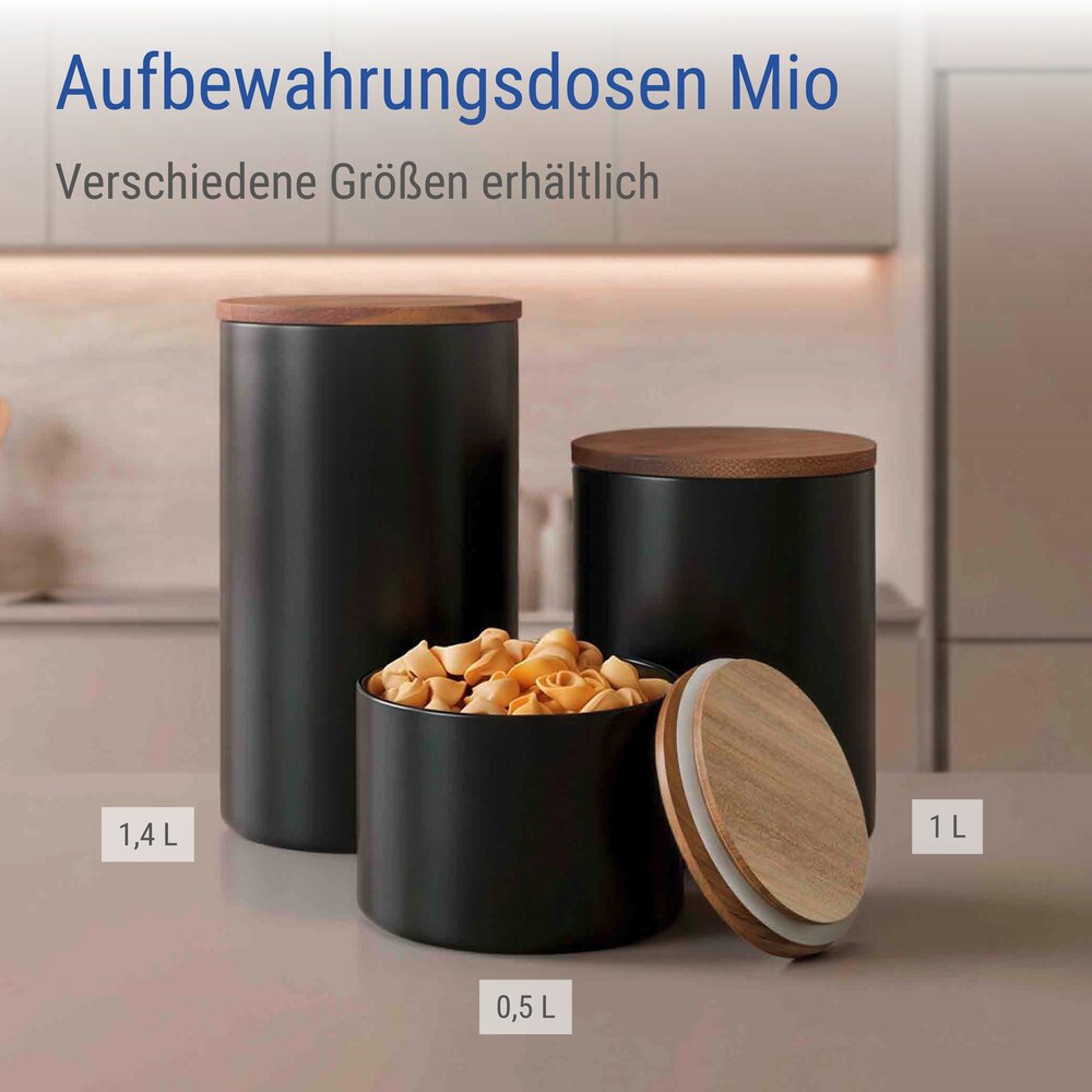 Vorratsdose Mod. Mio Schwarz 0,5 L  Vorratsbehälter aus Borosilikatglas mit Deckel