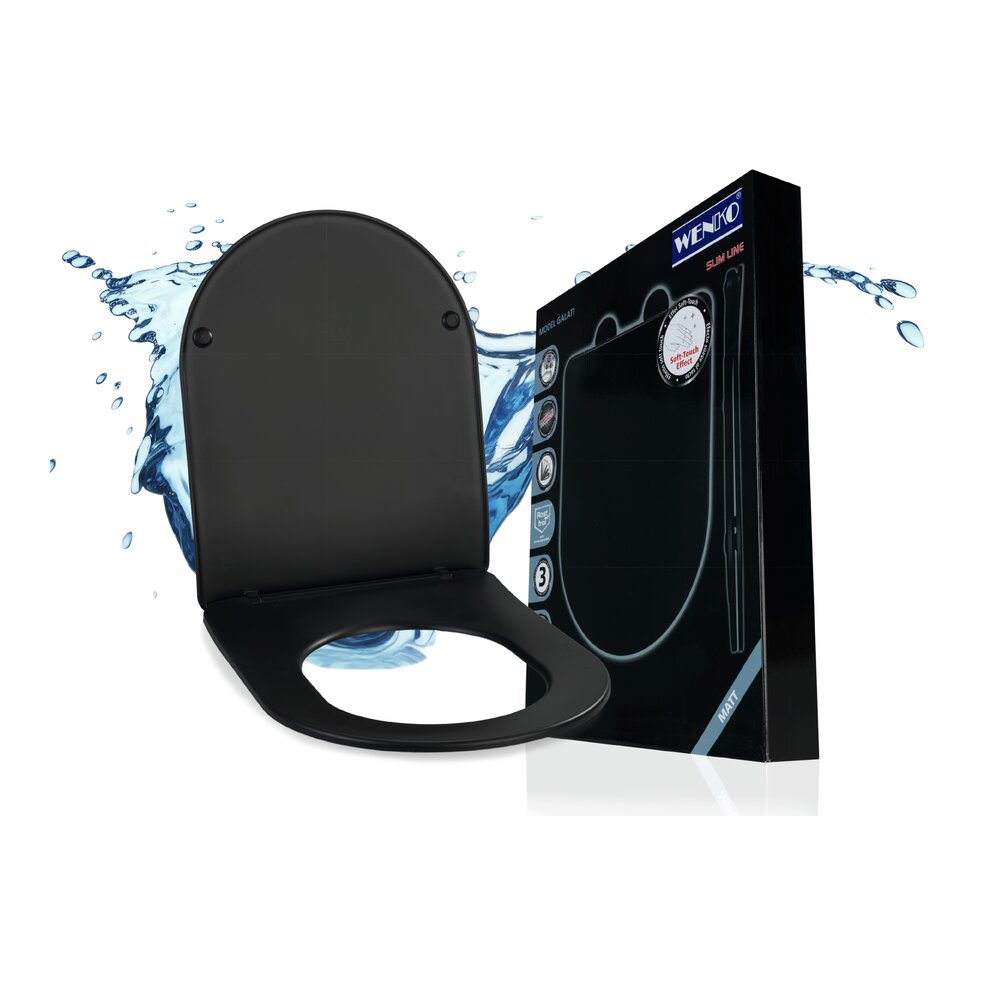 WC-Sitz Mod. Galati Schwarz matt  aus Duroplast, Soft-Touch-Effekt