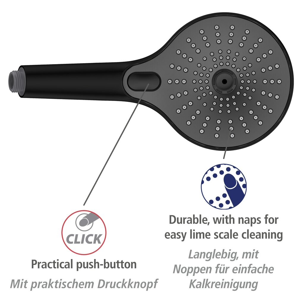 Pommeau de douche Ultimate Shower Noir/Gris  diamètre 13 cm