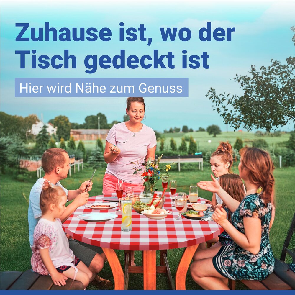 Spann-Tischdecke Mod. Karo, Rot, Ø 70 - 86 cm  für Garten und Outdoor-Bereich