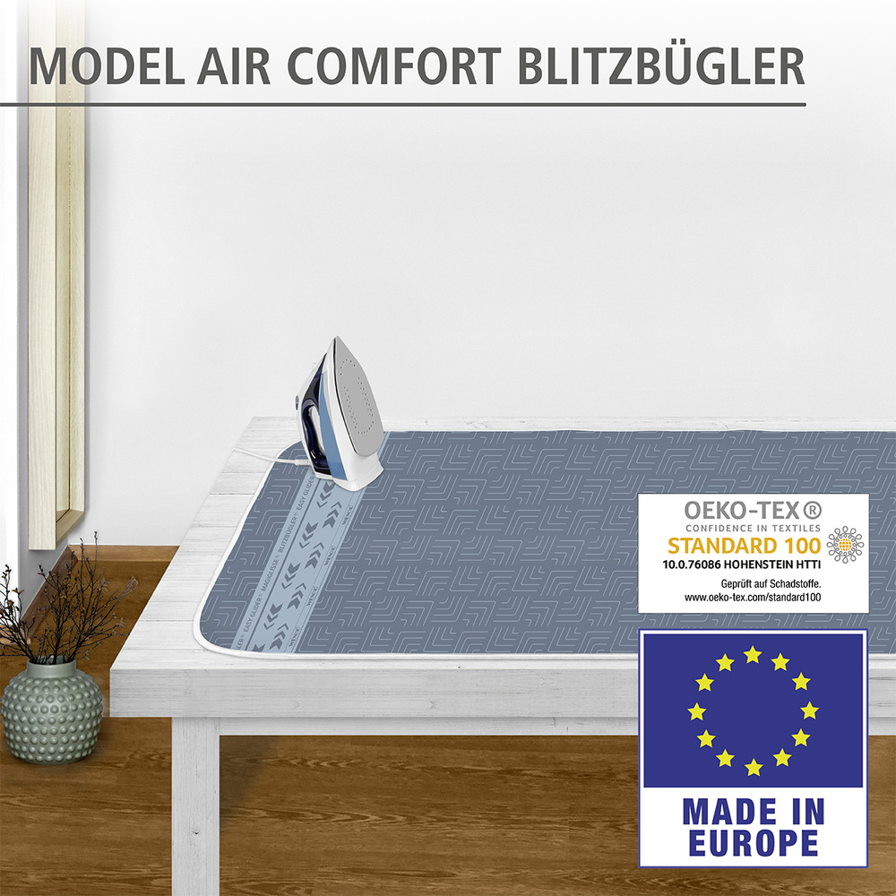 Bügeldecke Air Comfort Blitzbügler  Bügelunterlage 130 x 65 cm mit Blitzbüglerzone für schnelles Bügeln