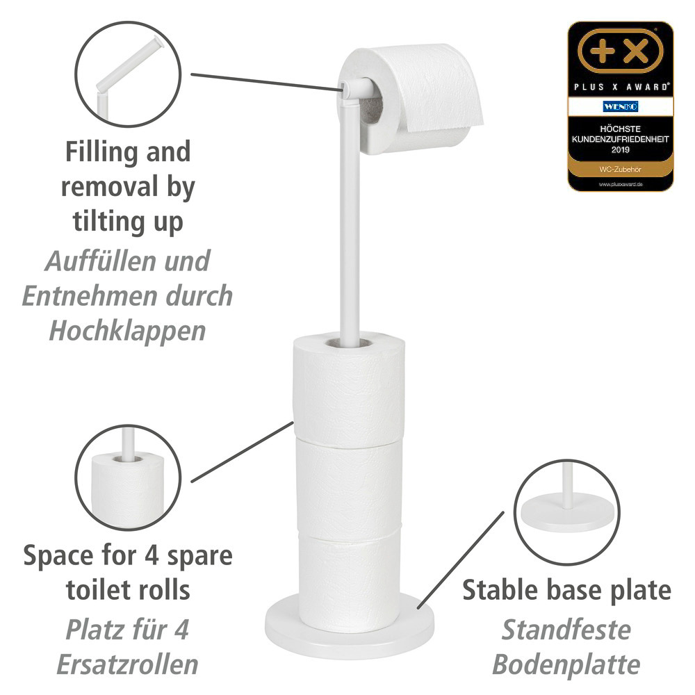 Stand Toilettenpapierhalter 2 in 1 Weiß  platzsparend, für bis zu 4 Ersatzrollen