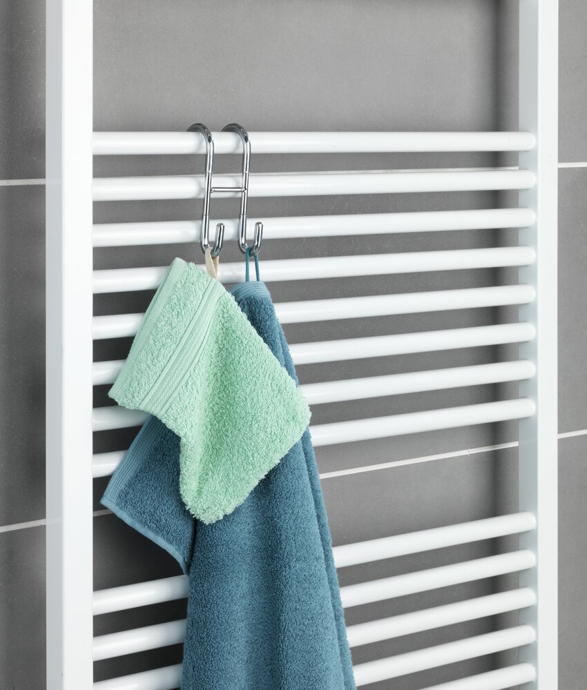 Crochet Salle de bain, à suspendre au radiateur, paroi de douche, acier inox, Taranto  idéal pour les cabines de douche et les radiateurs