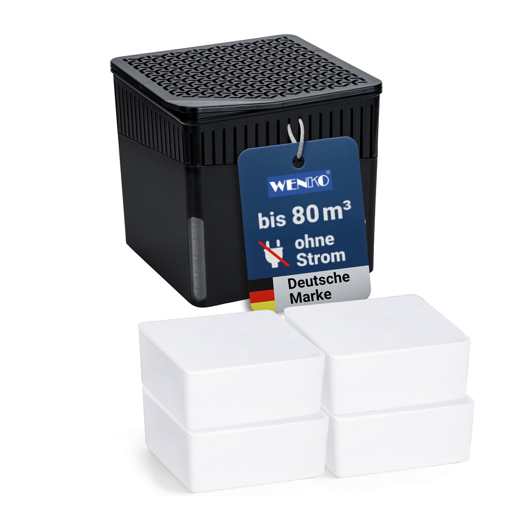 Luchtontvochtiger Mod. Cube Zwart 1000 g, 4 navullingen