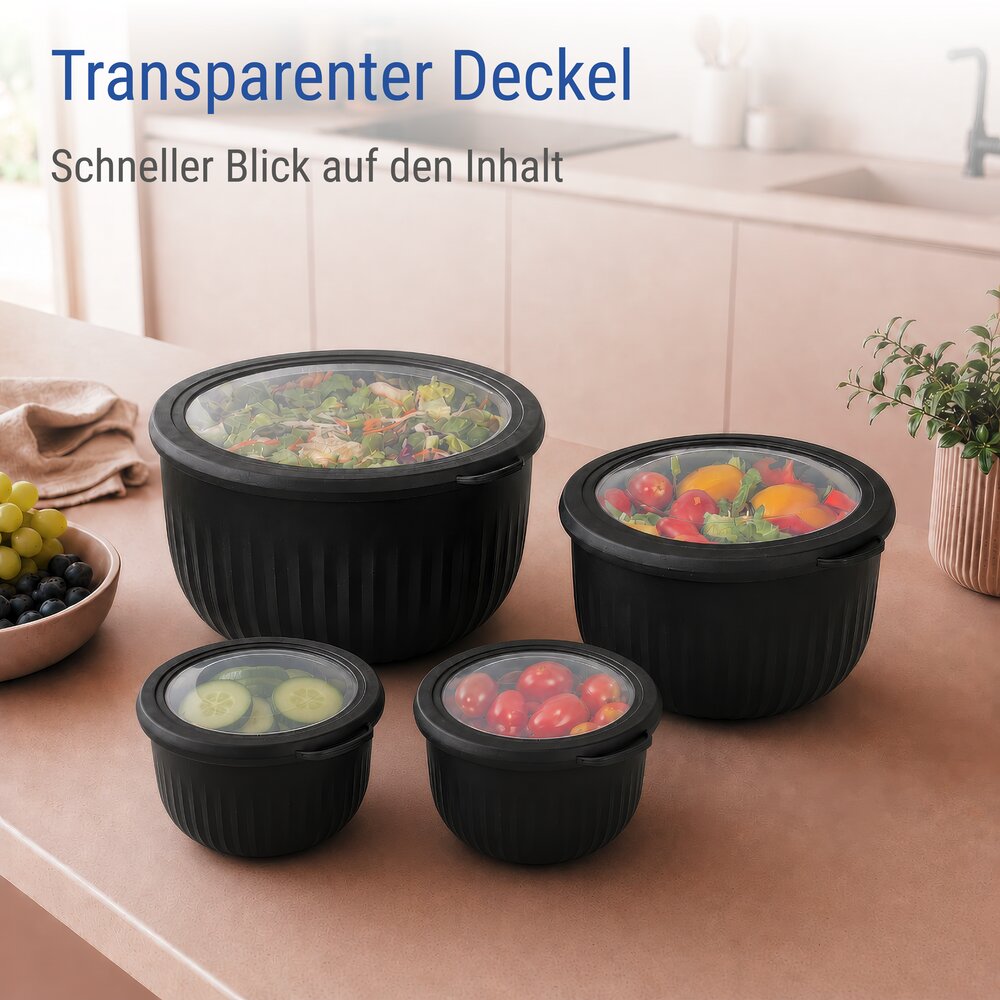 Frischhaltedose Mod. Bowie Schwarz, 4-teiliges Set  für Kühlschrank, Gefrierschrank & Mikrowelle geeignet