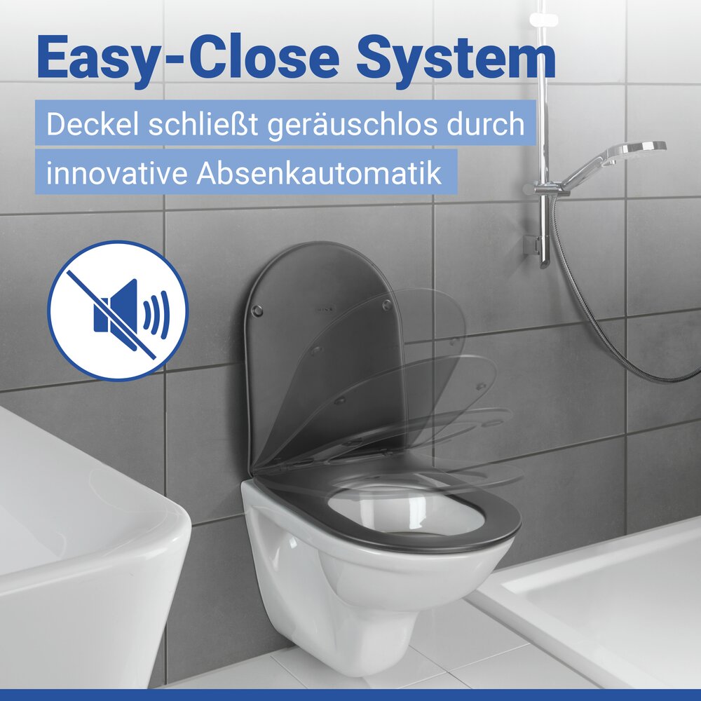 Abattant de WC Mod. Galati anthracite mat  couvercle de WC en forme de D avec frein de chute