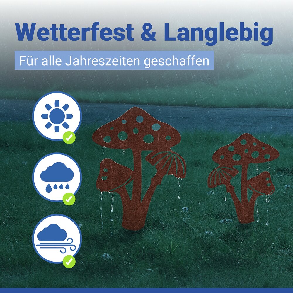 Gartenstecker Pilze, 2er Set  wetterbeständig, mit Edelrost-Effekt