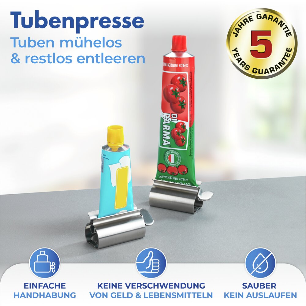 Tubenpresse Edelstahl  hochwertiger Tubenaufroller entleert mühelos alle Kunststoff- und Metalltuben restlos