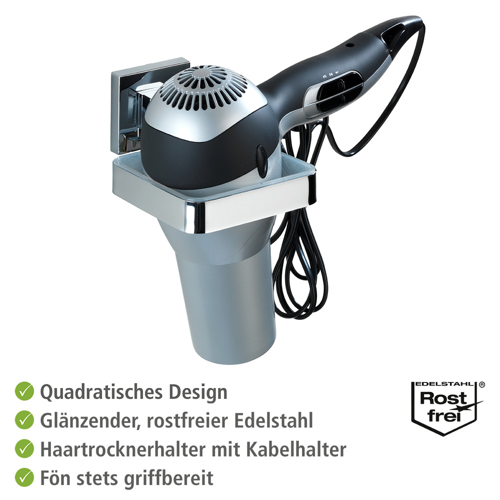 Vacuum-Loc® Edelstahl Haartrocknerhalter Mod. Quadro  Befestigen ohne bohren