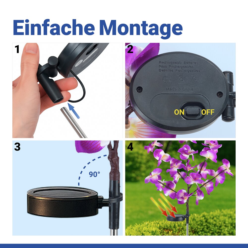 LED Gartenstecker Orchidee Solar, 2er Set  solarbetriebene Gartenbeleuchtung