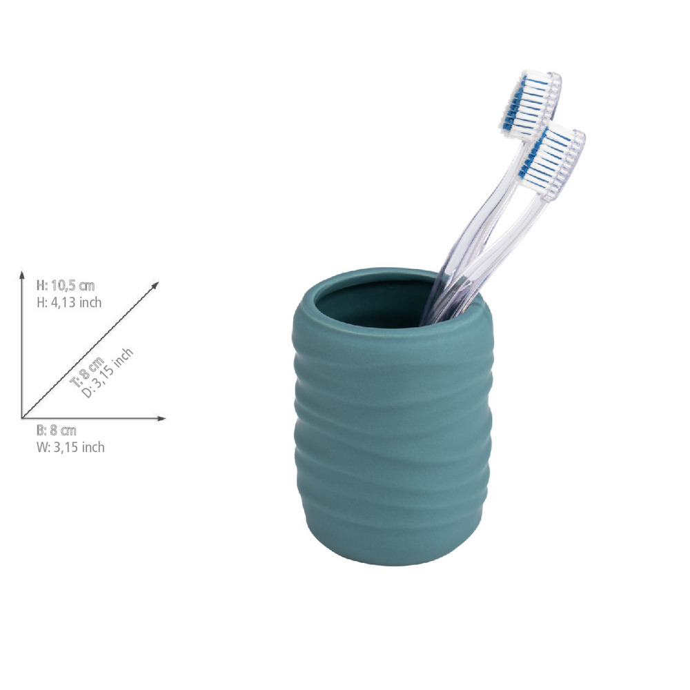Gobelet pour dentifrice Mod. Illana, pétrole, céramique, 8x10,5 cm  soft-touch, design antidérapant