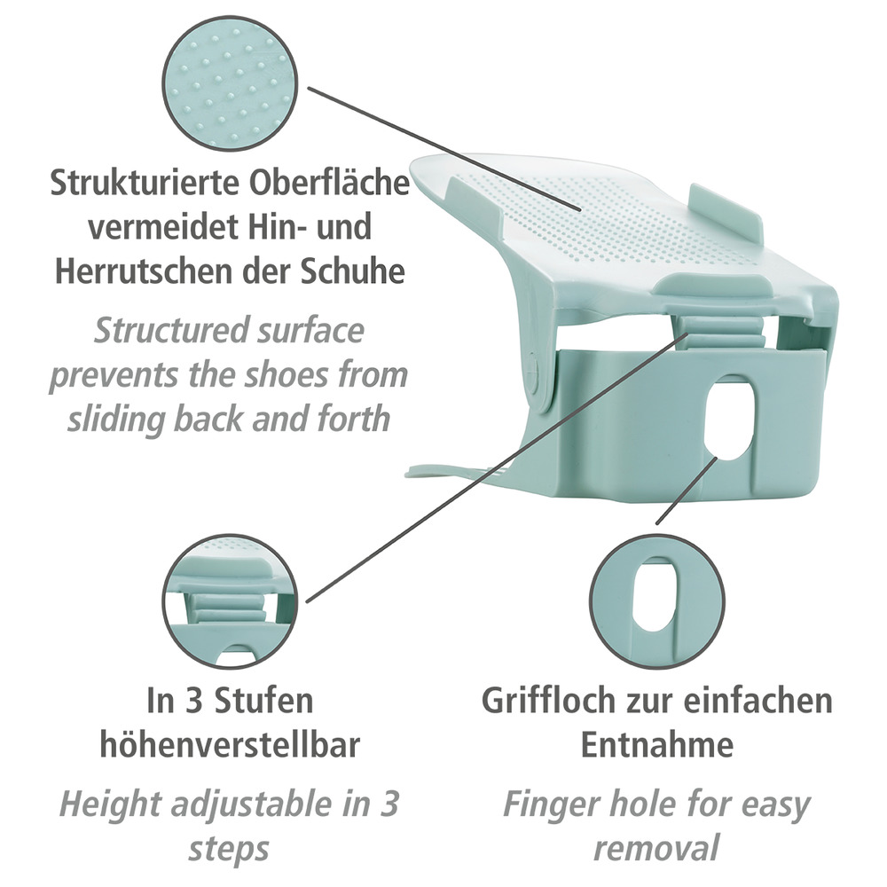 Schuhstapler höhenverstellbar Pastellgrün  höhenverstellbare, platzsparende Schuhhalter