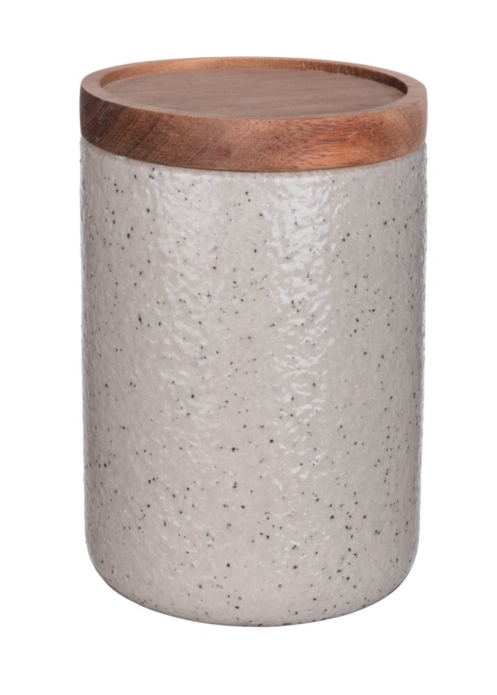 Aufbewahrungsdose Mod. FLINT 1,2L, grau, Keramik, Akazienholz, 12x17,5 cm  mit FSC-zertifiziertem Akazienholzdeckel