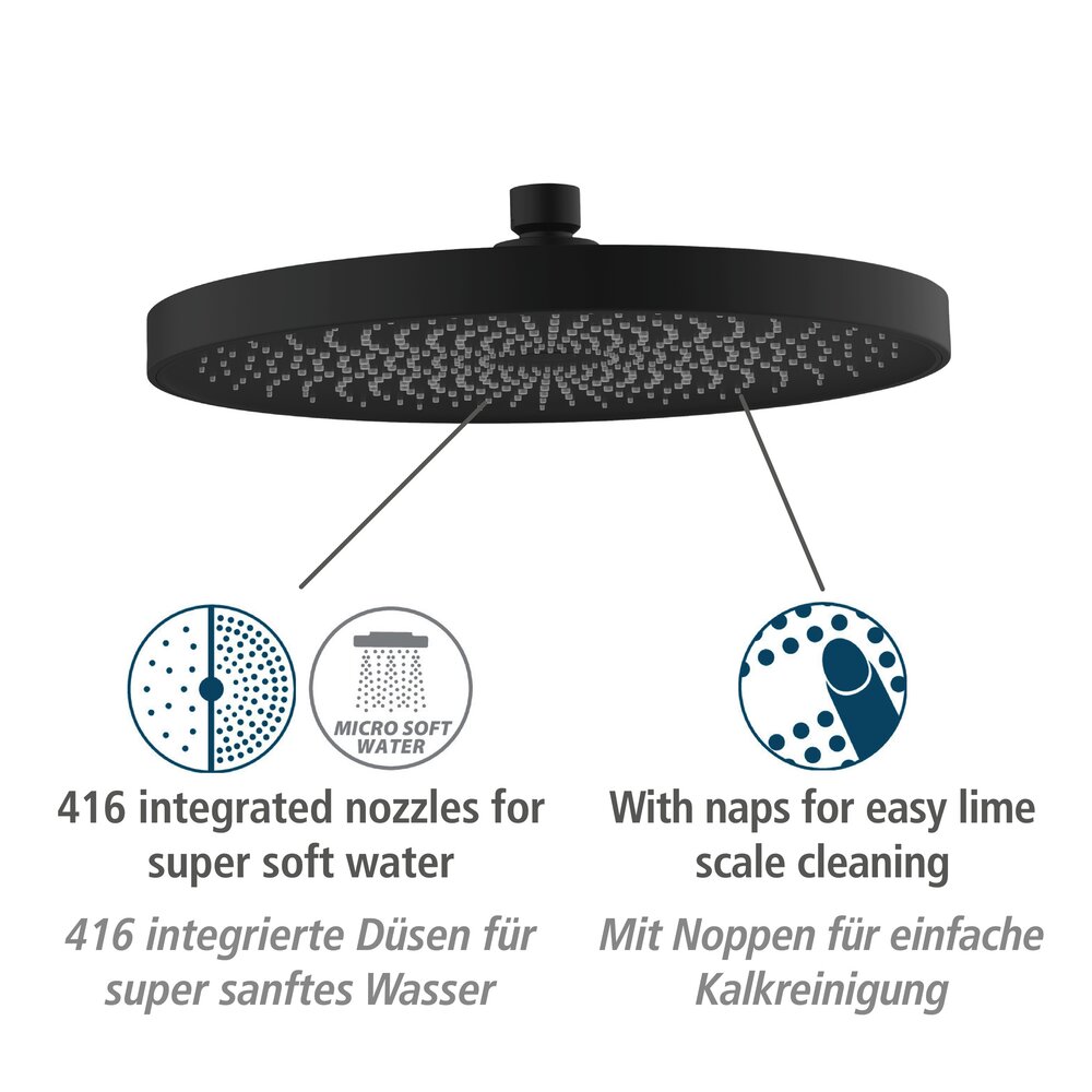 Duschkopf Mod. Softwater Schwarz matt  Ø 26 cm